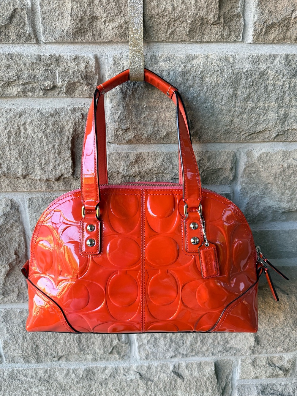 COACH Vintage Authentic Hamptons Embossed Patent Leather Dome Zip Satchel